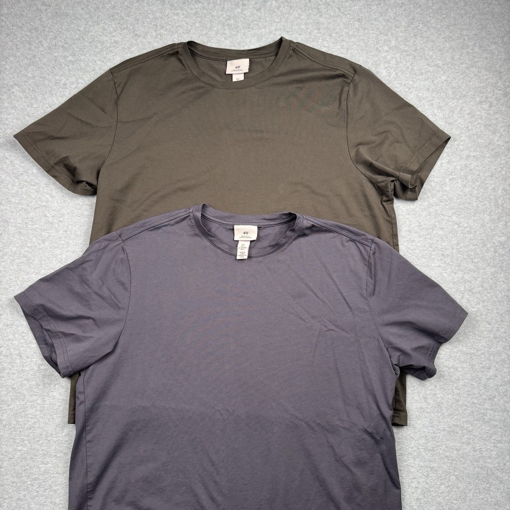 H&M Shirts Mens Large Green Gray Regular Fit Coupe Standard Lot Of 2 Essential T